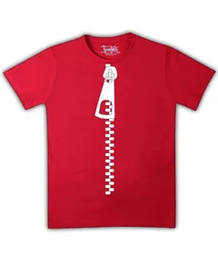 Прикольные футболки: большая молния на красной